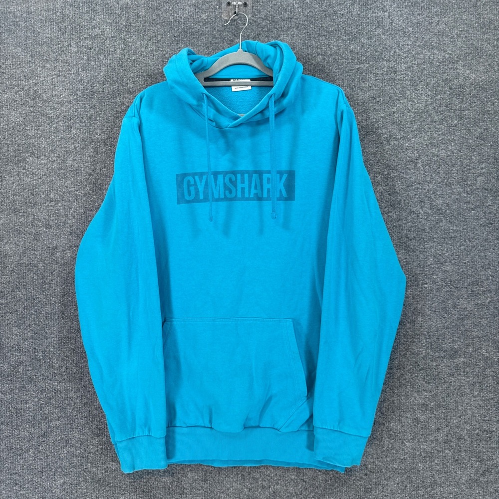 Gymshark Hoodie Mens Medium Blue Graphic Logo Pullover Sweatshirt Athletic